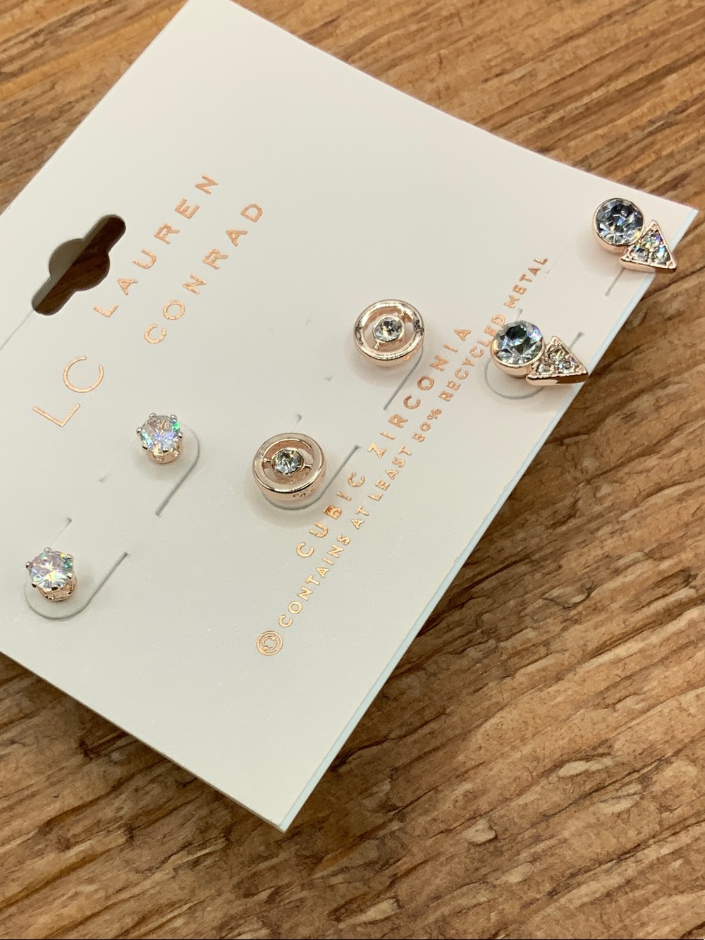 LC Lauren Conrad 3 Pairs Gold Tone Clear Stones Stud Earrings Set
